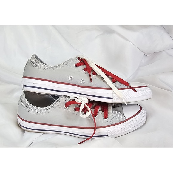CONVERSE Double Upper Grey & White Sneakers Red And White Laces- Size 9 - Picture 3 of 11